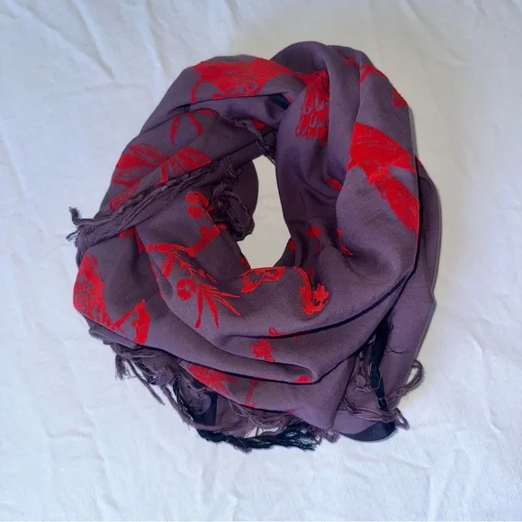 Leigh & Luca - Wrap / Scarf - Cotton and Silk w/ Velvet Flock Bird Flora Motif - Picture 7 of 9